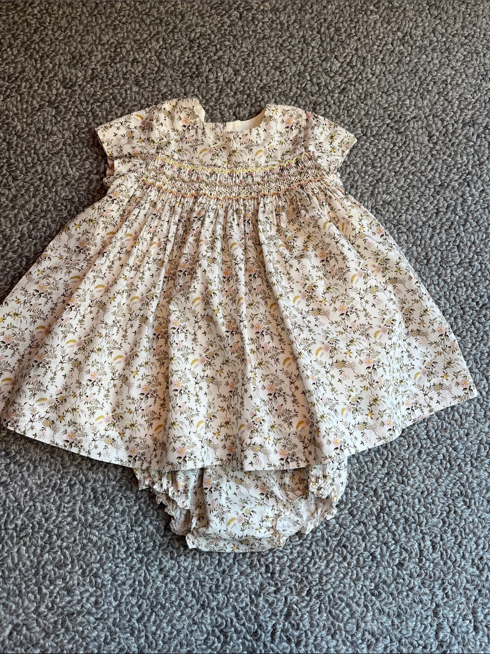 Bonpoint Baby Floral Smocked Dress and Bloomers - Cream